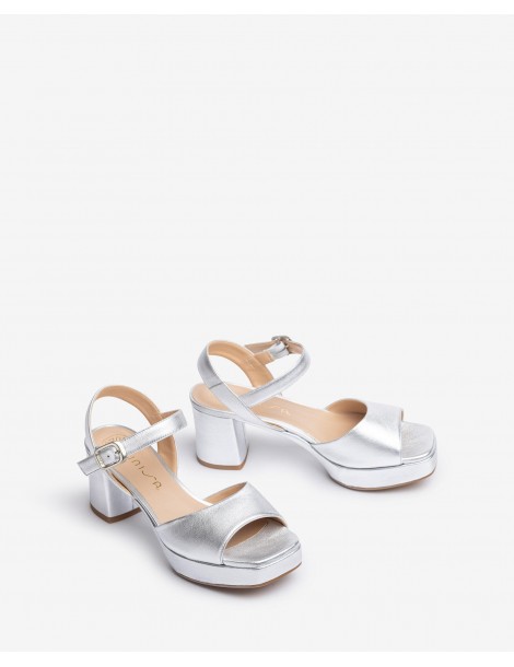 Sandales à bout carré en cuir métallisé-Soirée-Chaussure femme Maroc