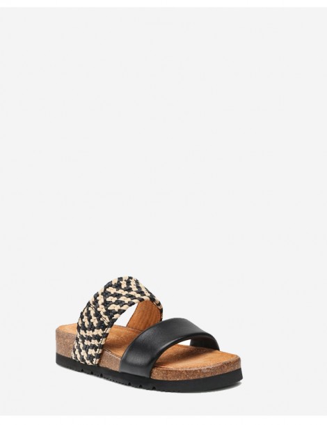Mules en cuir et raphia-Mules-Chaussure femme Maroc