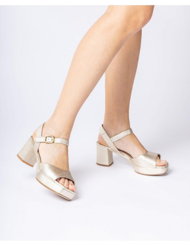 Sandales à bout carré en cuir métallisé-Soirée-Chaussure femme Maroc