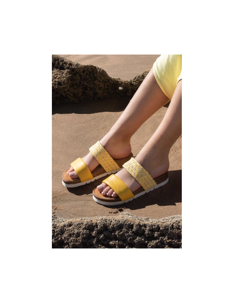 Mules en cuir et raphia-Mules-Chaussure femme Maroc