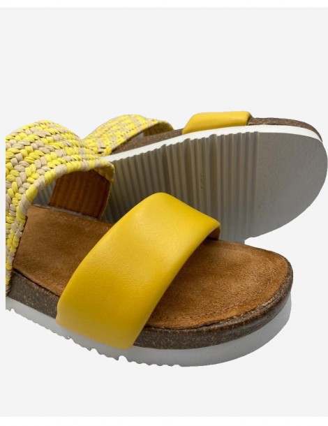 Mules en cuir et raphia-Mules-Chaussure femme Maroc