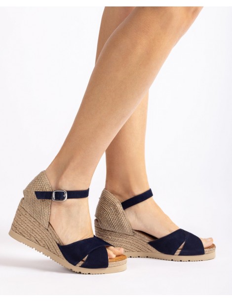 Sandales à bandes croisées en daim et jute-Collection été-Chaussure femme Maroc