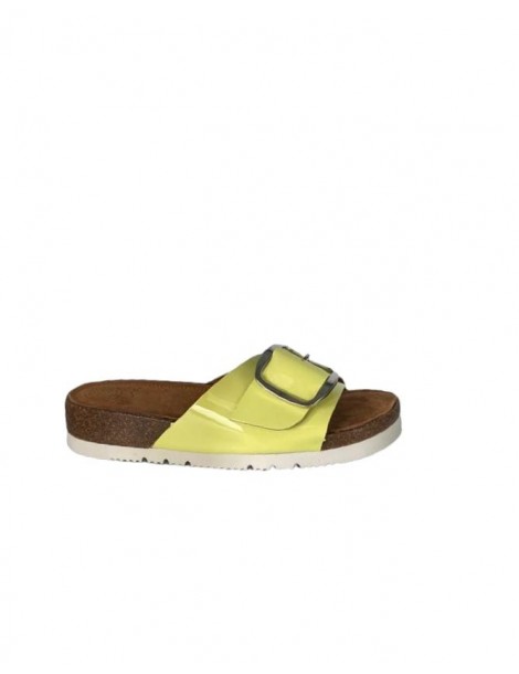 Mules plates en cuir verni avec boucle-Mules-Chaussure femme Maroc
