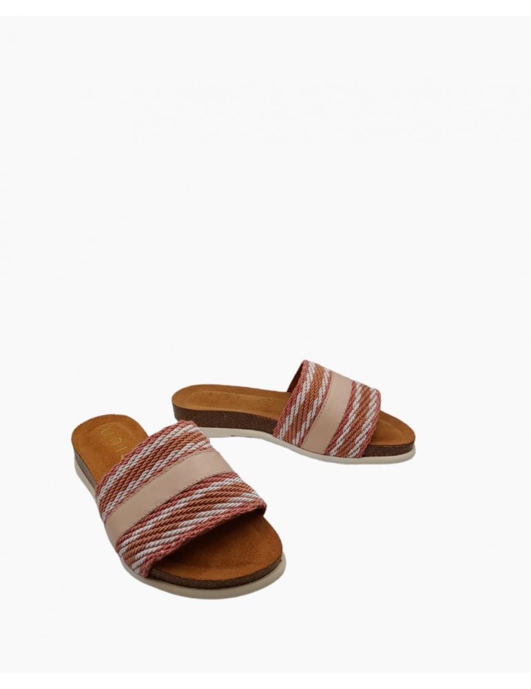 Mules plates avec bande cuir et tissu-Outlet-Chaussure femme Maroc