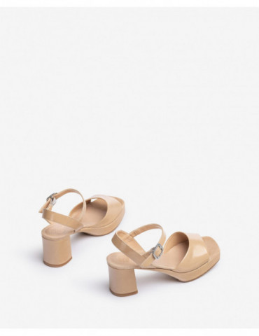 Sandales à bout carré en cuir brillant-Sandales à talon-Chaussure femme Maroc