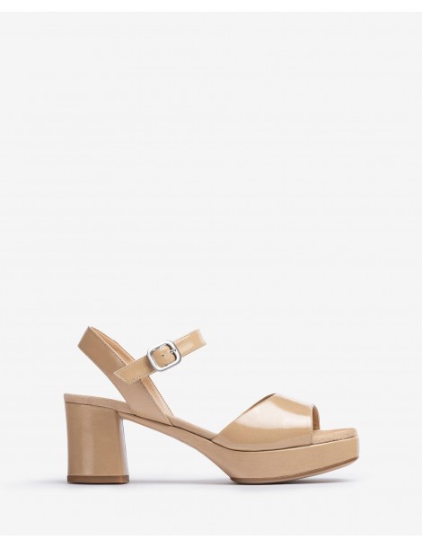 Sandales à bout carré en cuir brillant-Sandales à talon-Chaussure femme Maroc
