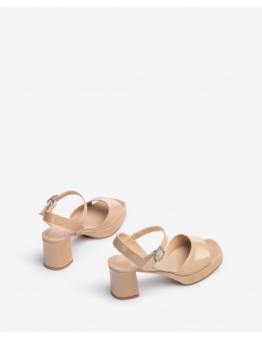 Sandales à bout carré en cuir brillant-Sandales à talon-Chaussure femme Maroc