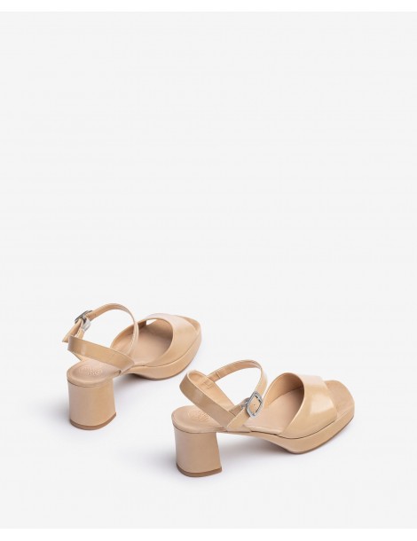 Sandales à bout carré en cuir brillant-Sandales à talon-Chaussure femme Maroc