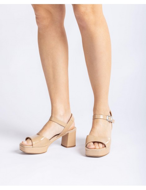 Sandales à bout carré en cuir brillant-Sandales à talon-Chaussure femme Maroc