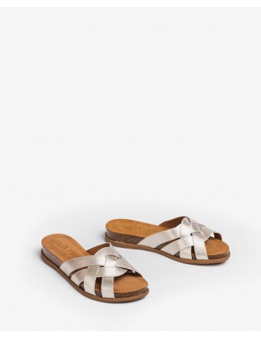 Mule à lanières tressées en cuir métallisé-Mules-Chaussure femme Maroc