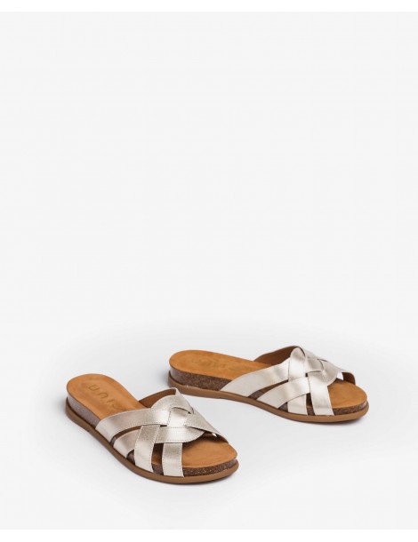 Mule à lanières tressées en cuir métallisé-Mules-Chaussure femme Maroc