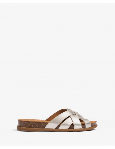Mule à lanières tressées en cuir métallisé-Mules-Chaussure femme Maroc