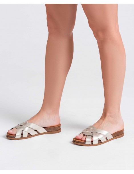 Mule à lanières tressées en cuir métallisé-Mules-Chaussure femme Maroc
