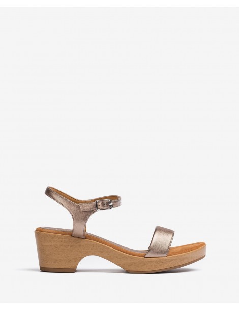 Sandales en cuir métallisé avec talon bloc-Sandales à talon-Chaussure femme Maroc