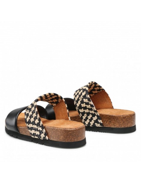 Mules en cuir et raphia-Mules-Chaussure femme Maroc