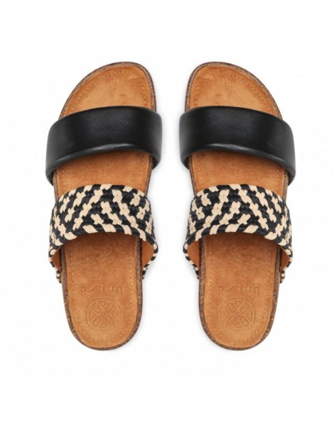 Mules en cuir et raphia-Mules-Chaussure femme Maroc