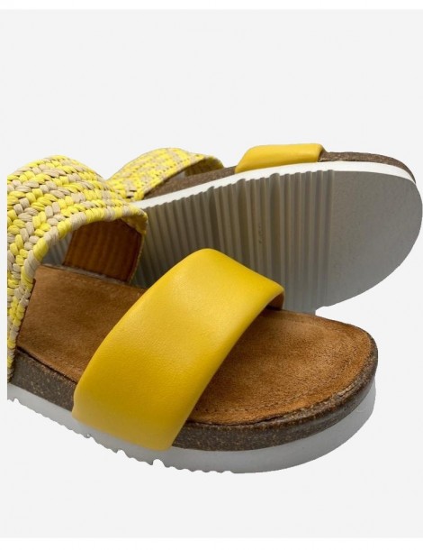 Mules en cuir et raphia-Mules-Chaussure femme Maroc