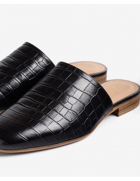 Mules plates en cuir effet croco-Mules-Chaussure femme Maroc