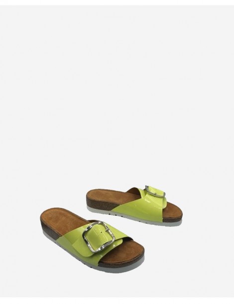 Mules plates en cuir verni avec boucle-Mules-Chaussure femme Maroc