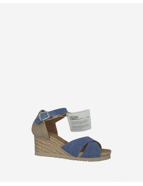 Sandales compensées à bandes croisée en tissu ecolino-Sandales compensées-Chaussure femme Maroc