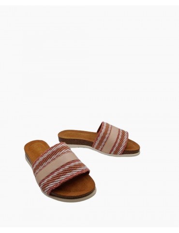 Mules plates avec bande cuir et tissu-Outlet-Chaussure femme Maroc