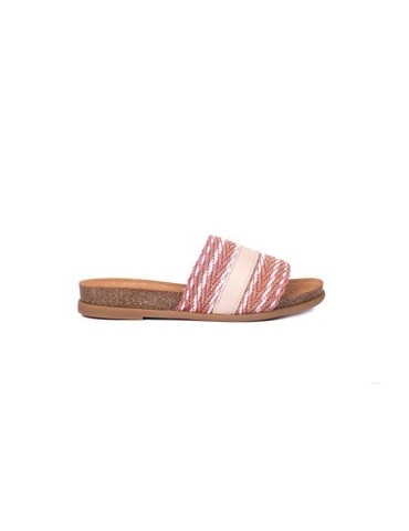 Mules plates avec bande cuir et tissu-Outlet-Chaussure femme Maroc