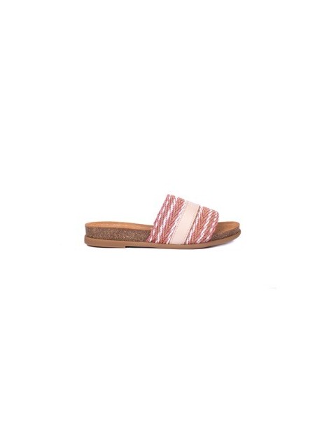 Mules plates avec bande cuir et tissu-Outlet-Chaussure femme Maroc