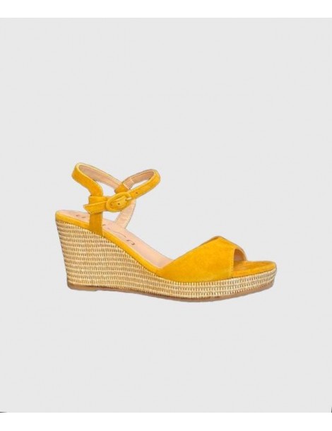 Sandales en daim avec compensé en raphia-Sandales compensées-Chaussure femme Maroc