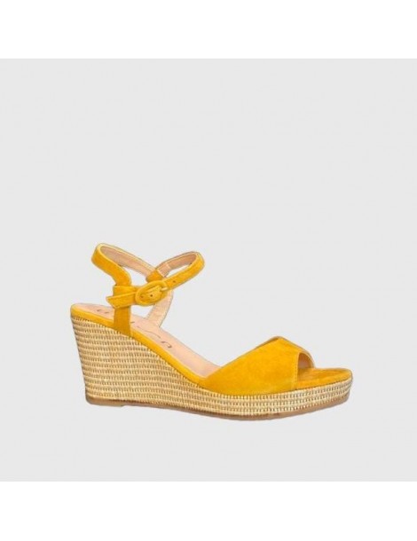 Sandales en daim avec compensé en raphia-Sandales compensées-Chaussure femme Maroc