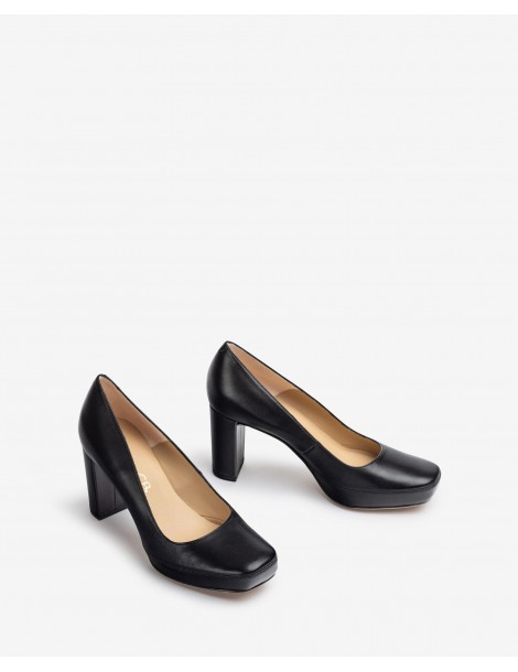 Escarpins en cuir à bout carré et surpiqûres-Escarpins-Chaussure femme Maroc