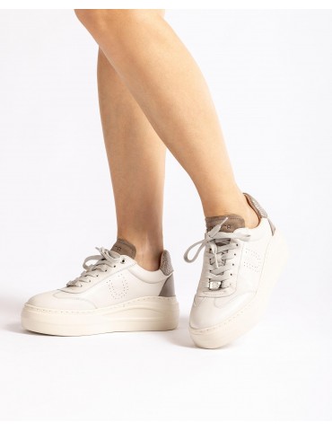 Sneakers en cuir  blanc  avec maxi semelles-Baskets-Chaussure femme Maroc