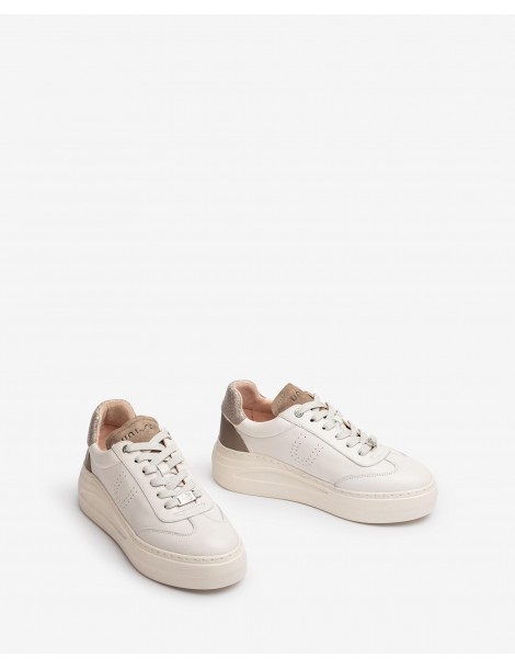 Sneakers en cuir  blanc  avec maxi semelles-Collection 2022-Chaussure femme Maroc