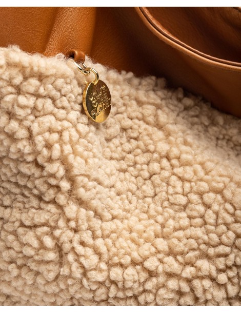 Grand sac en tissu bouclette et cuir marron-Sacs-Chaussure femme Maroc