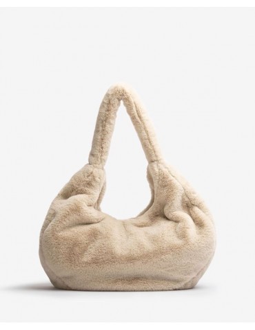 Sac en tissu recyclé effet fourrure beige-Accueil-Chaussure femme Maroc