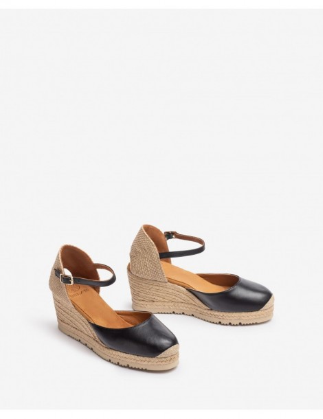 Espadrilles en cuir noir-Espadrilles-Chaussure femme Maroc