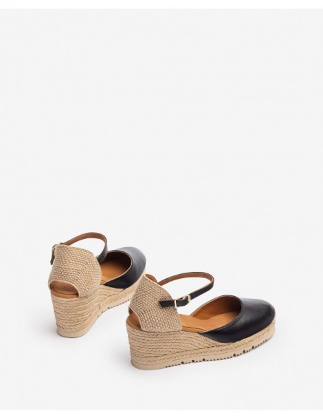 Espadrilles en cuir noir-Espadrilles-Chaussure femme Maroc