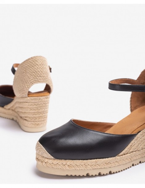 Espadrilles en cuir noir-Espadrilles-Chaussure femme Maroc