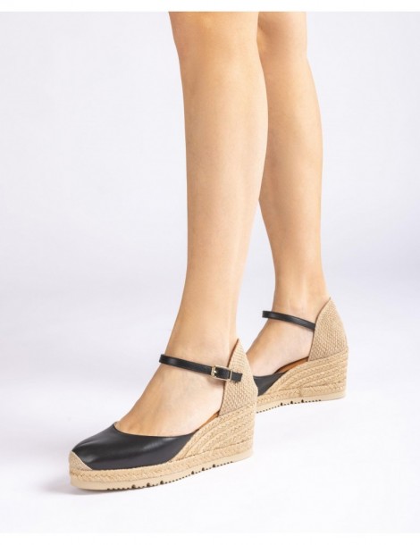Espadrilles en cuir noir-Espadrilles-Chaussure femme Maroc