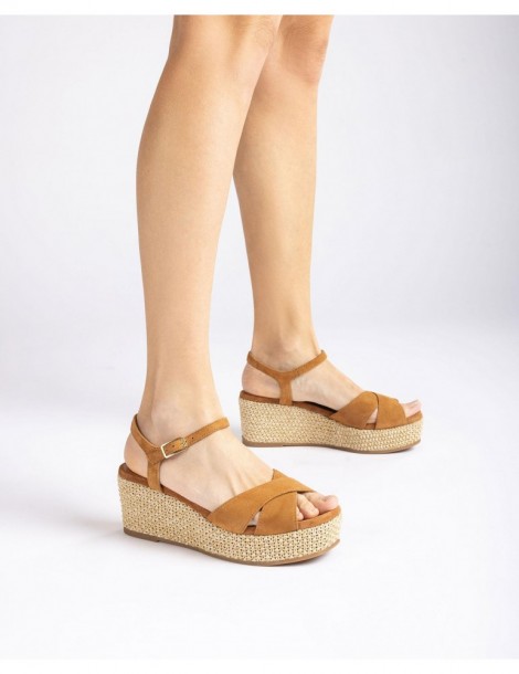 Sandales compensées en daim-Sandales compensées-Chaussure femme Maroc