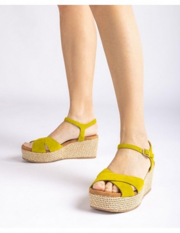 Sandales compensées en daim-Sandales compensées-Chaussure femme Maroc