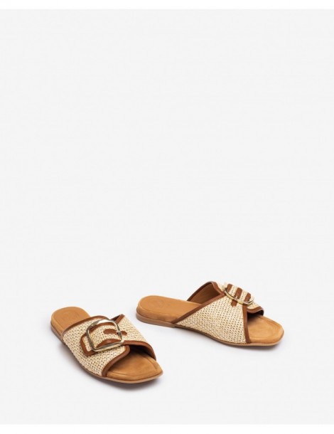 Mules plates en raphia avec boucle-Mules-Chaussure femme Maroc