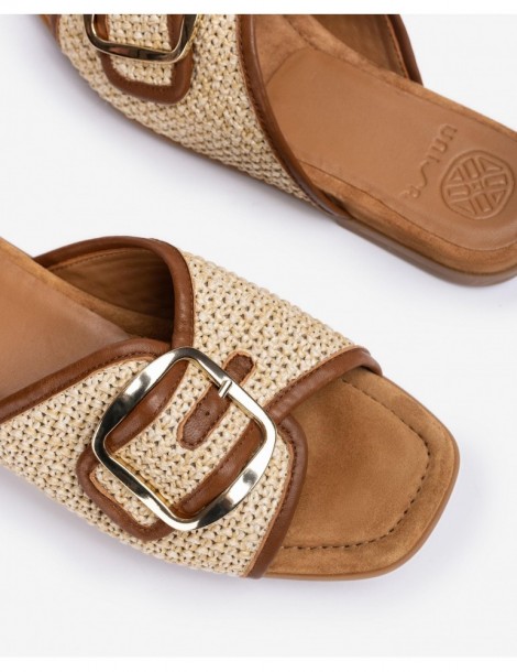 Mules plates en raphia avec boucle-Mules-Chaussure femme Maroc
