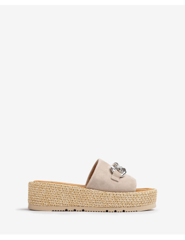 Mules en daim compensées-Soldes été-Chaussure femme Maroc