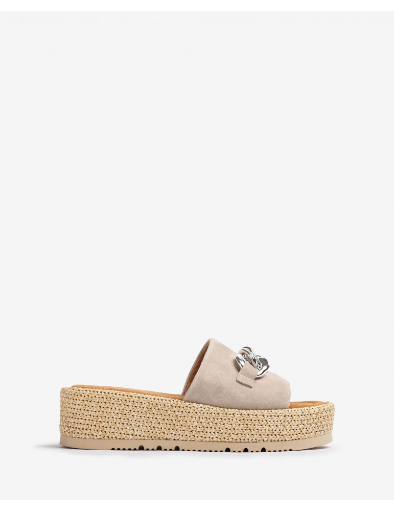 Mules en daim compensées-Soldes été-Chaussure femme Maroc