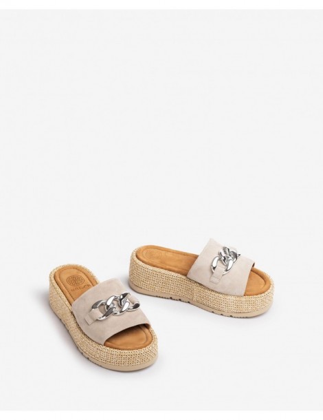 Mules en daim compensées-Soldes été-Chaussure femme Maroc