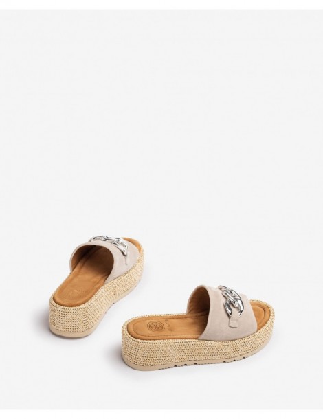 Mules en daim compensées-Soldes été-Chaussure femme Maroc