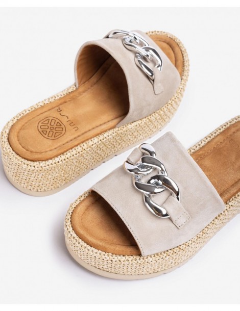 Mules en daim compensées-Soldes été-Chaussure femme Maroc