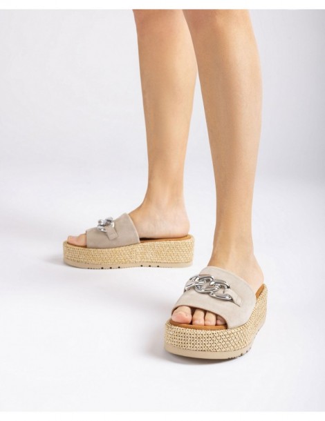 Mules en daim compensées-Soldes été-Chaussure femme Maroc