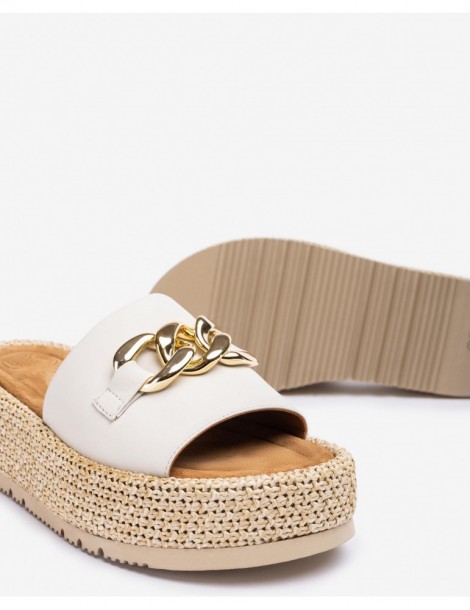 Mules compensées avec ornement chaine-Soldes été-Chaussure femme Maroc
