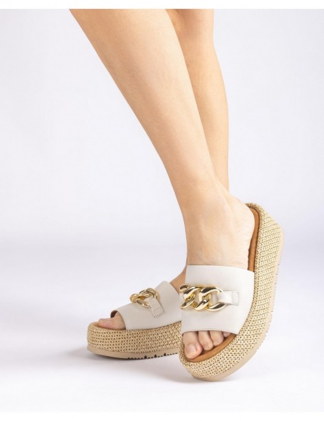 Mules compensées avec ornement chaine-Soldes été-Chaussure femme Maroc
